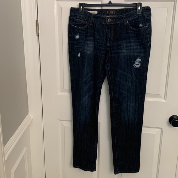 Decree Distressed Super Skinny Jeans, Junior Size 15, Darker Blue Whiskered GUC - Picture 1 of 14